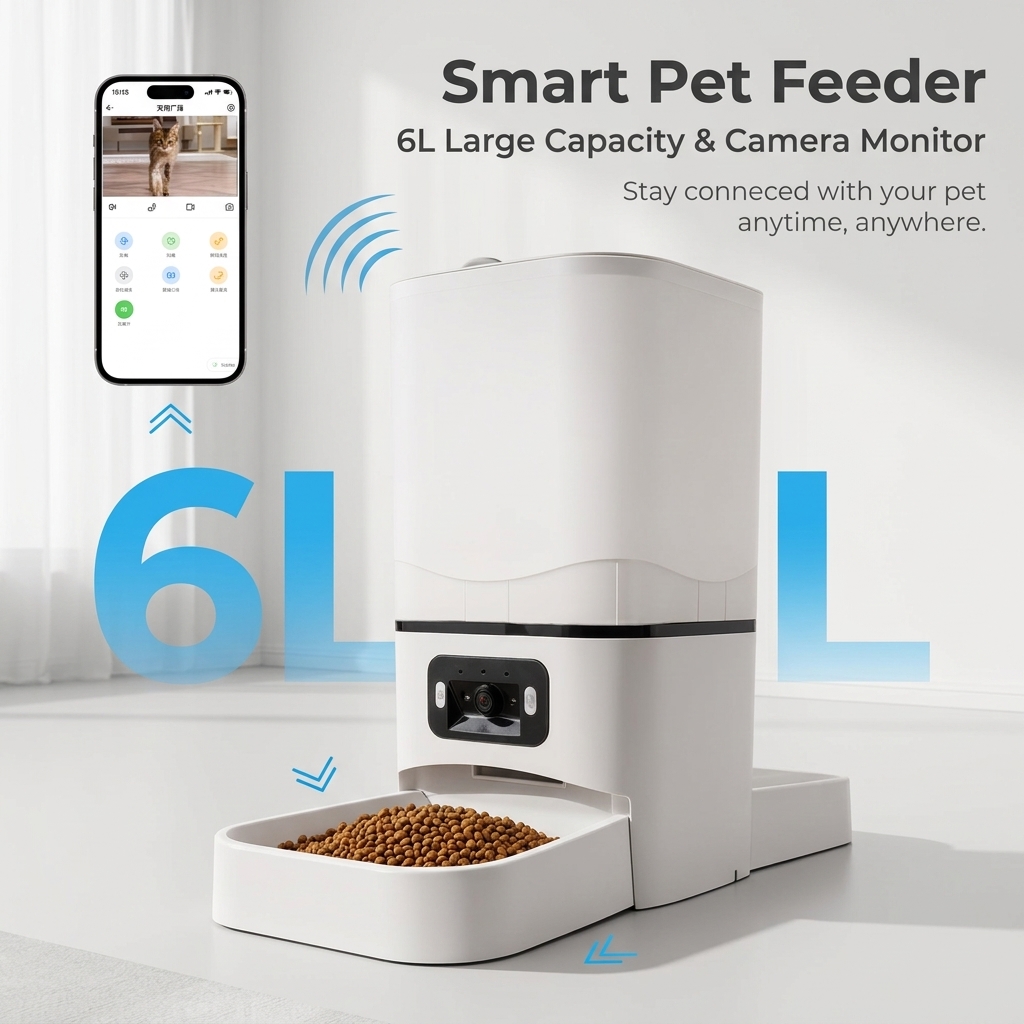 Automatic Cat Feeder 6L Timed - 6L Double Meal Camera APP Automatic