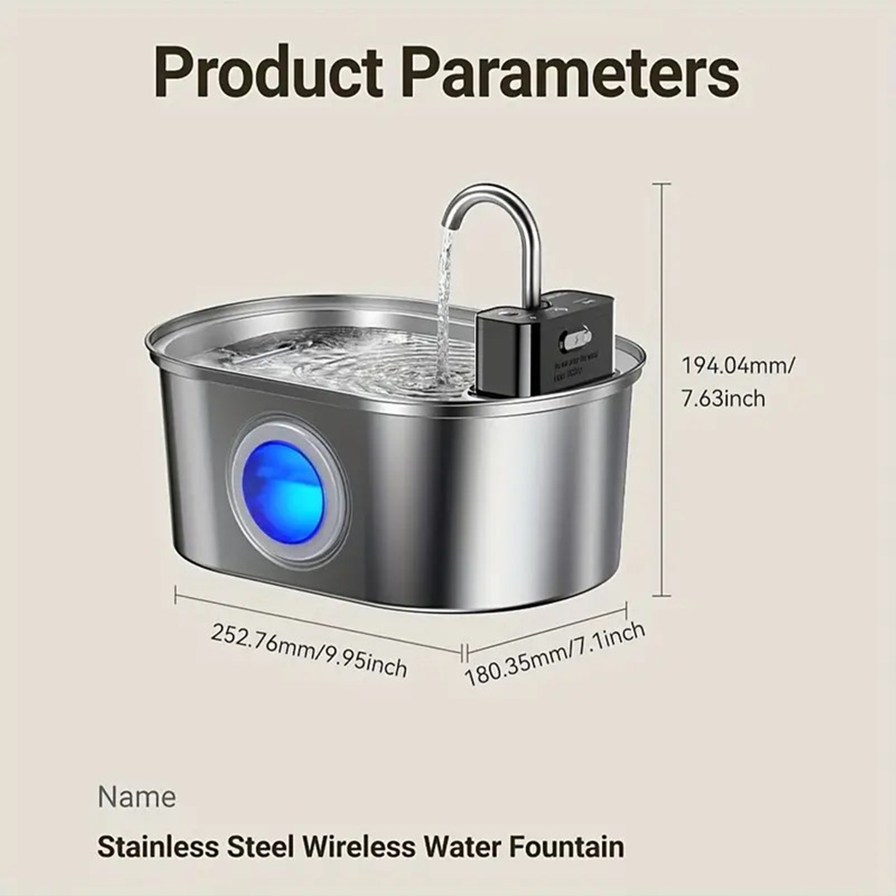 3.2L Stainless Steel Wireless  - Wireless Pet Water Fountain Battery 评论和价格