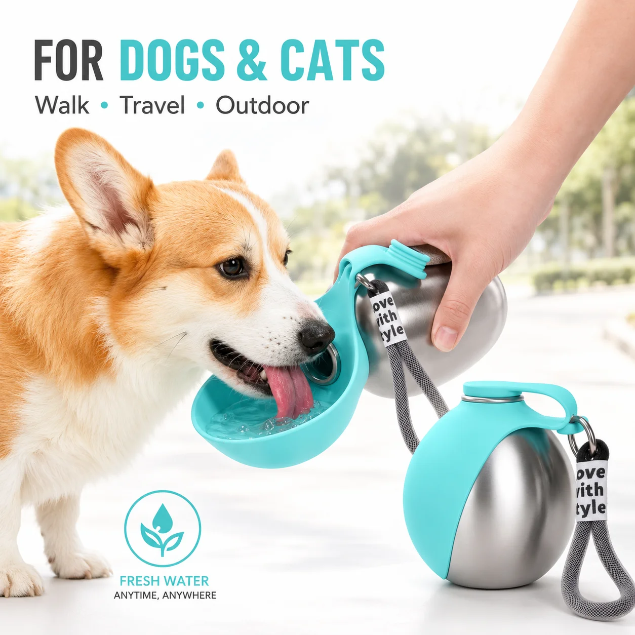 285ML Dog Water Bottle Portabl - Pet Water Fountain Stainless Steel 评论和价格