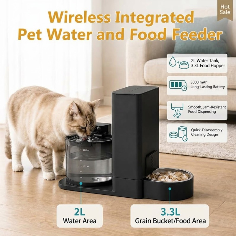 Integrated Pet Feeder 2-in-1 W - Wireless Pet Water Fountain Battery 评论和价格