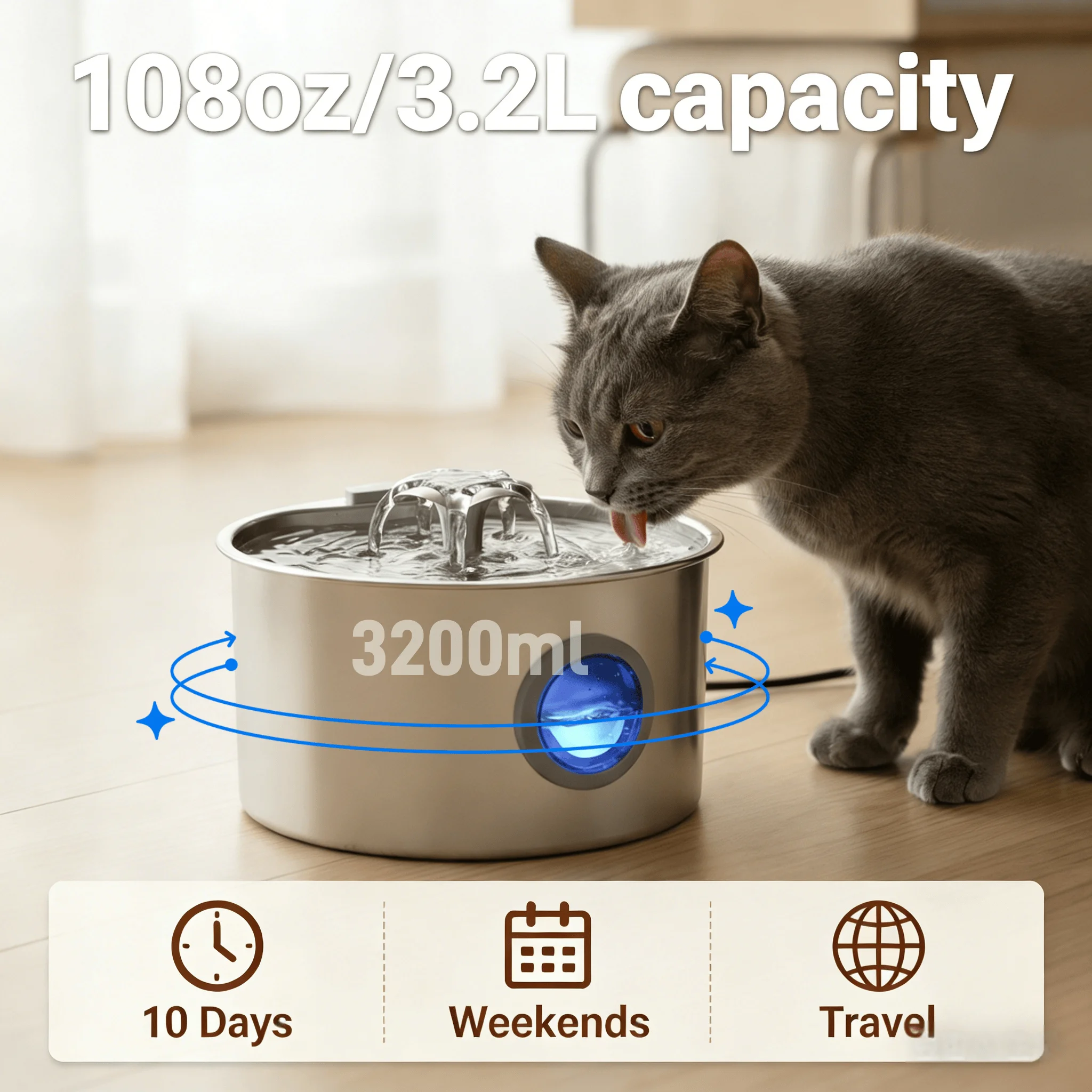3.2L Ultra Quiet Stainless Ste - Pet Water Fountain Stainless Steel 评论和价格