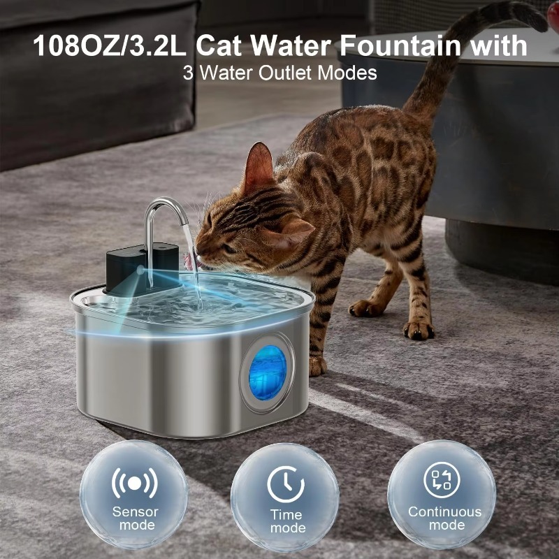 3.2L Wireless Cat Water Founta - Pet Water Fountain Stainless Steel 评论和价格